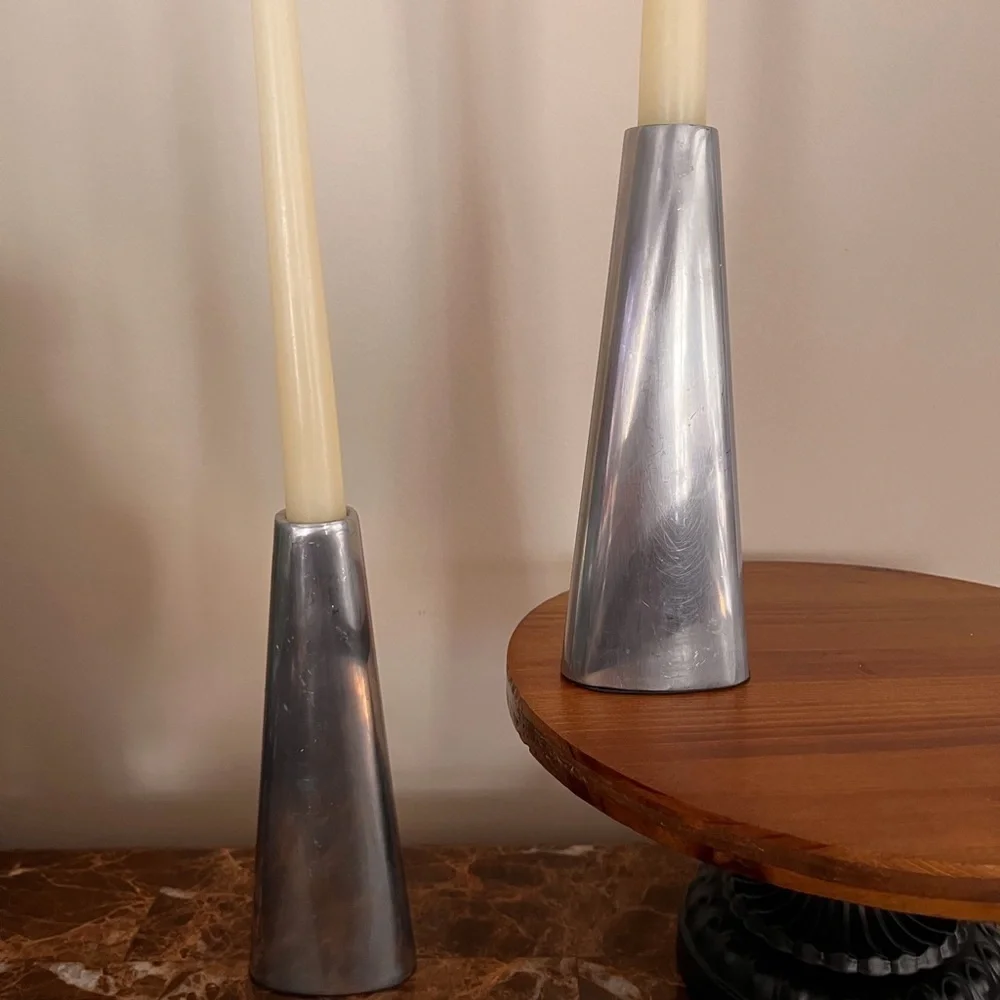 Vintage modern minimalist aluminum candle holders